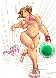 1girls areolae big_breasts bikini bowling_ball breasts brown_hair busty female female_focus female_only full_body hourglass_figure long_hair micro_bikini millefeuille navel nipple_slip nipples skimpy_bikini sneakers solo wardrobe_malfunction wide_hips