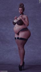 1girls 3d andriane chubby female female_only fishnets lingerie looking_at_viewer obese original original_character pinup platform_heels slushe_(website) solo solo_female standing xasurax