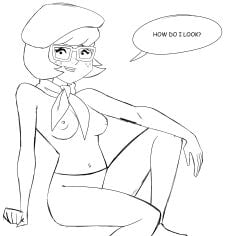 beret breasts drpizzaboi1 hanna-barbera monochrome mystery_inc nipples partially_clothed rough_sketch scooby-doo sketch velma_dinkley