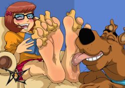 animal_licking_feet barefoot blush crying dazidentevil feet female foot_fetish foot_lick hanna-barbera licking lickle scooby-doo scooby-doo_(character) scooby_snack soles tickling toes velma_dinkley