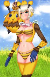 bee bees_series blue_sky breasts grass_field league_of_legends orbeeanna orianna yellow