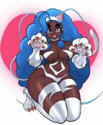 big_breasts blue_eyes blue_hair cosplay dark-skinned_female dark_skin darkstalkers duppio felicia_(cosplay) long_hair looking_at_viewer medium_breasts oona_anderson_(duppio) revealing_clothes thick_thighs wide_hips