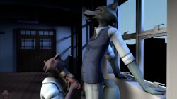 2021 3d_(artwork) anthro balls beastars bodily_fluids breasts canid canine canis clothed clothing cum digital_media_(artwork) duo erection fellatio female foxibiki genital_fluids genitals grey_body hi_res juno_(beastars) lagomorph legoshi_(beastars) leporid male male/female mammal open_mouth oral penile penis rabbit sex source_filmmaker sucking wolf