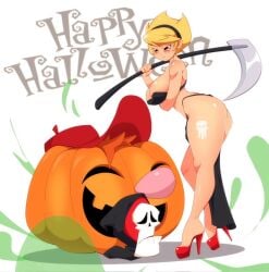 1girls 2boys artist_name athletic athletic_female big_breasts billy_(billy_and_mandy) breasts busty cartoon_network cleavage eyebrows eyelashes eyes grim_(billy_and_mandy) hair halloween hips hourglass_figure large_breasts legs lips lunaexhabbitix mandy_(billy_and_mandy) mature mature_female the_grim_adventures_of_billy_and_mandy thick thick_legs thick_thighs thighs voluptuous wide_hips