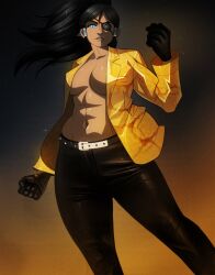 1girls 2021 2d 2d_(artwork) 5_fingers abs adonis_belt arms athletic athletic_female avatar_legends bare_midriff belly belly_button belt belt_buckle big_breasts big_lips black_background black_belt black_eyebrows black_eyelashes black_gloves black_hair black_pants blue_eyes bottomwear breasts brown_background chest cleavage clenched_hands clothing collarbone collared_jacket color colored cosplay crossover_cosplay dark-skinned_female dark_body dark_skin detailed deviantart digital_drawing_(artwork) digital_media_(artwork) ears exposed_torso eye_contact eye_patch eyebrows eyelashes eyepatch eyes eyewear feet_out_of_frame female female_focus female_human female_only fingers fit fit_female front_view gloves glowing_eye hair hair_ornament hands handwear hi_res high_ponytail high_resolution highres hips human human_only inner_sideboob korra large_breasts leather_pants legs legs_apart like_a_dragon_(series) lips long_hair long_sleeves looking_at_viewer majima_goro_(cosplay) midriff mostly_clothed mouth muscular muscular_female navel neck nickelodeon no_visible_genitalia nose open_clothes open_jacket outerwear partially_clothed pattern_clothing ponytail pupils rgg_studio ryuu_ga_gotoku sega shadow sideboob sidelocks simple_background smile smiling smiling_at_viewer smirk smirking smirking_at_viewer snakeskin_print solo solo_female solo_focus standing stomach teeth textless the_avatar the_legend_of_korra thick_lips thighs tied_hair toned toned_female triplexmile uncensored waist water_tribe waterbender woman yakuza yellow_jacket