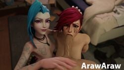 1girls 3d arawaraw arcane arcane_jinx arcane_vi arm_tattoo assisted_fellatio big_penis blender blue_hair chest_tattoo collaborative_fellatio ear_piercing eye_contact face_tattoo fellatio female female_assisted_rape forced forced_oral grey_eyes imminent_deepthroat jinx_(league_of_legends) league_of_legends light-skinned_female long_hair long_penis medium_hair necklace nose_piercing nude oral penis petite piercing pink_eyes pink_hair pov rape riot_games seductive_mouth sisters smile straight tattoo vi