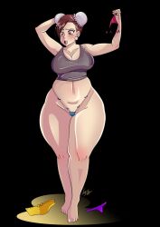 brown_eyes brown_hair capcom chun-li cleavage curvy huge_breasts lufidelis street_fighter thick_thighs voluptuous