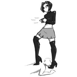 bibi(celera_prime) boot_licking boot_worship boots celera_prime crop_top femdom foot_fetish goth high_heeled_boots high_heels miniskirt monochrome shoe_lick shoe_licking skirt sound_effects