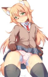 2022 5_fingers an_chobi94 anthro blush bottomwear bow_tie brown_body brown_fur brown_nose bulge canid canine clothed clothing crossdressing dress_shirt femboy fingers fox fur girly green_eyes hair inner_ear_fluff kemono legwear long_hair looking_at_viewer male mammal markings multicolored_body multicolored_ears multicolored_fur multicolored_tail orange_hair panties pink_bottomwear pink_clothing pink_panties pink_underwear shirt skirt solo thigh_highs top_wear topwear tuft underwear white_body white_fur yellow_body yellow_fur