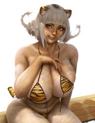 1girls amber_eyes bikini cleavage huge_breasts original original_character silver_hair teemu_taiga tiger_ears tiger_girl tiger_stripes tiger_tail voluptuous