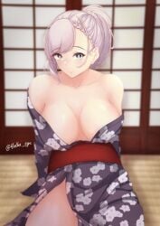 breasts clothes_falling_off hololive hololive_indonesia pavolia_reine tagme virtual_youtuber yodhasu yukata