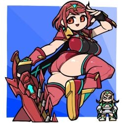 armor big_ass big_breasts leg_up name_omoitukan2 no_nude omoitukan2 pyra red_hair safe sword thick_thighs xenoblade_chronicles_2