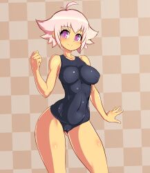 1girls alternate_costume alternate_version_available big_breasts breasts female nisetanaqa purple_eyes short_hair sugarette summon_night summon_night_swordcraft_story swimsuit tagme white_hair