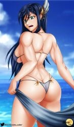 1girls angry angry_face artist_logo artist_request ass ass_cleavage ass_focus back back_view beach big_butt bikini bikini_bottom bikini_top blue_hair bra breasts brunhild_(shuumatsu_no_valkyrie) butt_crack disgusted disgusted_look female female_focus female_only green_eyes hair_ornament long_hair looking_at_viewer looking_back ocean ocean_background open_mouth panties shuumatsu_no_valkyrie solo solo_female solo_focus string_bikini summer tagme tagme_(artist) tight tight_clothes toned toned_back toned_body toned_female towel twitter_username