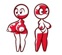 2017 2girls anthro armless big_breasts breast_size_difference breasts electrode_(pokemon) game_freak handless naked nintendo nipples nude nude_female nudity pokémon_(species) pokemon red screwroot standing voltorb white white_background