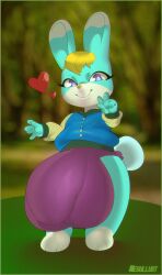1boy animal_crossing anthro balls blue_fur bunny flaccid flaccid_penis furry heart hips hyper hyper_balls hyper_bulge hyper_testicles jacket lagomorph lagomorph_humanoid large_balls large_testicles looking_at_viewer male male_focus male_only negullust nintendo penis purple_eyes rabbit sasha_(animal_crossing) testicles thick_thighs thighs yellow_hair