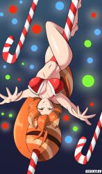 arc_system_works assentlov auburn_hair bikini blazblue candy_cane dancer dancing female_only hazel_eyes looking_at_viewer makoto_nanaya pole pole_dancing reaching_out squirrel_ears squirrel_girl squirrel_tail stripper_pole