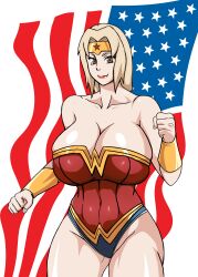 1girls abs american_flag armor bare_shoulders big_breasts blonde blonde_hair brown_eyes busty cleavage clenched_hands cosplay curvy female female_only fully_clothed headband lipstick looking_at_viewer milf muscular_female naruho naruko89 naruto portrait revealing_clothes skimpy_armor smile solo superhero_costume superheroine thick_thighs thunder_thighs tsunade twintails voluptuous wide_hips wonder_woman_(cosplay) wristband