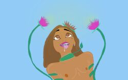 ahe_gao choking dark-skinned_female disney encanto female_only heart-shaped_pupils isabela_madrigal latina nipples plant_tentacle small_breasts straight_hair tied_up