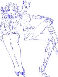 1girls 2girls blue_and_white diamond_is_unbreakable female female_focus female_only girl jojo's_bizarre_adventure killer_queen long_legs pix2524 rule_63 sfw sketch stand_(jjba) yoshikage_kira