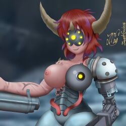 big_breasts cyborg demon demon_girl doom doom_hunter_(doom) horns josephsuchus mechanical red_skin