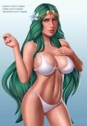 1girls alternate_costume bikini breasts cleavage fire_emblem fire_emblem:_three_houses fit_female green_eyes green_hair hair_flower large_breasts long_hair looking_at_viewer nintendo rhea_(fire_emblem) swimsuit v1mpaler very_long_hair voluptuous white_bikini white_swimsuit