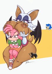 amy_rose anthro arms_crossed bat blue_eyes blue_hair classic_amy_rose classic_sonic erect_nipples eyelashes eyeshadow female_focus furry gloves hedgehog huge_breasts pink_fur rouge_the_bat sonic_(series) sonic_the_hedgehog sonic_the_hedgehog_(series) tail thick_thighs thunder_thighs vampiricpig white_fur wings yuri