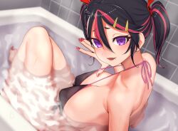 ariduka_formica bangs bathtub bikini blush fangs gishu hair_ornament hair_ribbon mole_under_eye mole_under_mouth multicolored_hair nail_polish shortstack sideboob tagme virtual_ant_channel virtual_youtuber