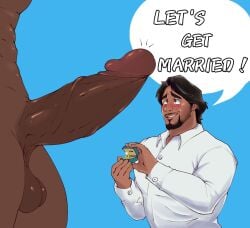 ! <3 2boys 5_fingers abs artist_name bara beard big_penis blue_background blush brown_eyes character_name clothed clothed_male_nude_male clothing cmnm collared_shirt color completely_nude copyright_name couple cute dark-skinned_male dark_brown_hair dark_hair dark_penis dark_skin digital_media_(artwork) disney dress_shirt duo encanto engagement_ring english english_text erect_penis erection faceless_male facial_hair feet_out_of_frame gay glans hanging_balls heart-shaped_pupils himbo huge_cock human human_only humanoid_penis hunk imminent_anal imminent_penetration imminent_sex in_love interracial large_penis latino looking_at_partner love low_hanging_balls male male_only mariano_guzman marriage_proposal muscular muscular_male naked nervous nervous_smile no_pubic_hair nude paldraws penis penis_out plain_background presenting_penis proposal ring ring_box sagging_balls shiny_penis shirt simple_background size_queen smile speech_bubble standing tan-skinned_male tan_skin tanned_skin text thick_eyebrows thick_penis topwear twitch_lines twitching_penis uncensored veiny_penis white_shirt white_topwear yaoi