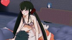 3d ahe_gao bikini danganronpa danganronpa_v3 feet harukawa_maki pillow red_eyes saihara_shuuichi sex shirogane_tsumugi straight_hair