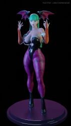 3d animated ass big_ass big_breasts big_butt boots breasts clothing cosmonata dark_background darkstalkers demon_girl female green_eyes green_hair high_heels hips keyd10iori large_ass large_breasts leggings morrigan_aensland no_sound nude nude_female pink_legwear succubus thick thick_thighs turnaround undressing video wide_hips