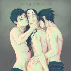 3boys age_difference ambiguous_penetration anita.ilustraciones brothers closed_eyes gay implied_penetration incest licking licking_neck licking_partner long_hair mmm_threesome multiple_boys naked naruto naruto_(series) naruto_shippuden older_brother older_male pants red_eyes sandwiched sasuke_uchiha sharingan shirtless short_hair standing standing_sex threesome uchiha_itachi uchiha_shisui yaoi younger_brother younger_male