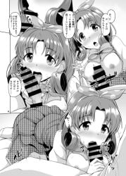 black_and_white blowjob breasts doujinshi green_hair idolmaster idolmaster_million_live! licking licking_penis paizuri penis_lick princess sex titfuck titjob tokugawa_matsuri