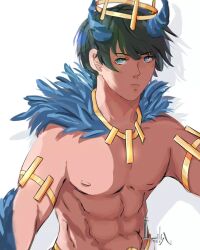 1boy ayon-cakra black_hair blue_eyes devil_horns lilia-sekai male_only mcyt muscular muscular_male no_shirt shirtless six_pack viva_fantasy white_background ytmci