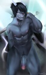 1boy absurd_res animal_humanoid anthro anthro_only digital_media_(artwork) dragon dragon_humanoid erazorrazor flaccid genitals hair hi_res horn humanoid humanoid_genitalia humanoid_penis male male/male male_only mammal muscular muscular_anthro muscular_male naruto nipples no_humans nude penis sasuke_uchiha solo uncensored yaoi