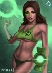 1girls brown_eyes brown_hair dc dc_comics evandromenezes fit_female gloves green_eyes green_lantern heterochromia jessica_cruz large_breasts latina looking_at_viewer underboob underwear