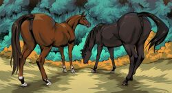 2girls abby animal_genitalia animal_pussy butt conditional_dnp duo equid equine equine_pussy female female_only feral forest forest_background furry genitals hi_res horse jotun22 mammal nature nature_background plant pussy tree