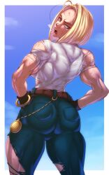 android_18 ass_focus back_muscles back_view dno dragon_ball dragon_ball_z jeans muscular_female