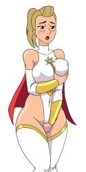 1girls adora armor blonde_female blonde_hair blue_eyes blush bracer cape female female_focus female_only fingering fingering_self grabbing_own_breast highres horny hourglass_figure jpeg large_breasts leotard looking_pleasured masturbation masturbation_through_clothing narrow_shoulders nipples nipples_visible_through_clothing open_mouth ponytail she-ra she-ra_and_the_princesses_of_power solo solo_female sweat thathornybastard thick_thighs thighhighs thin_arms thin_waist white_leotard white_thighhighs wide_hips