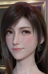 1girls 3d autodesk_maya ear_piercing earrings female female_only final_fantasy final_fantasy_vii final_fantasy_vii_remake light-skinned_female nude photorealism pierced_ears realistic slash_soft solo solo_female square_enix tifa_lockhart