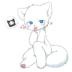 anthro blue_eyes changed_(video_game) changed_fan_artist chano condom condom_in_mouth fur furry heart male male_only puro_(changed) toe_beans white_fur wolf