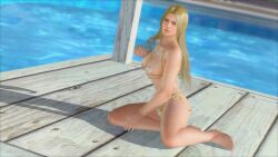 1girls 3d bikini blonde_hair blue_eyes dead_or_alive helena_douglas huge_breasts looking_at_viewer poolside sitting thatsilkyboy venus_bikini voluptuous