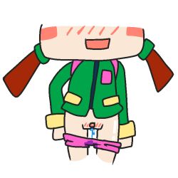 1girls :d blush blushed blushing_at_viewer clitoris female green_coat half-dressed half_dressed happy jk-kino light_skin maroon_hair minecraft pigtails pink_panties ponytails pussy pussy_juice rana_(minecraft) shorts shorts_down smile solo solo_female wet_panties wet_pussy