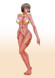 1girls a_princess_of_mars barefoot black_hair bob_cut brown_eyes circlet fit_female hourglass_figure john_carter_of_mars large_breasts martian original_character pink_skin revealing_clothes short_hair voluptuous wadevezecha