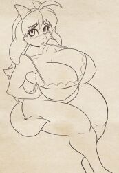 2021 anthro big_breasts big_ears bottomless bovid bra breasts caprine cleavage clothed clothing digital_media_(artwork) eyebrows female goat greyscale hair hi_res horn long_hair looking_at_viewer mammal monochrome nipple_outline overweight overweight_female sitting sketch skidd solo tessa_(skidd) underwear