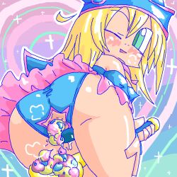 1girls anus ass blue_panties bubble_butt cameltoe colorful_scat dark_magician_girl fart female green_eyes pussy_juice scat unusual_scat yellow_hair yellow_scat yu-gi-oh!