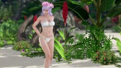 1girls 3d beach bikini cleavage dead_or_alive dead_or_alive_xtreme_venus_vacation fiona_(doa) flower_crown jungle large_breasts long_hair purple_hair thatsilkyboy voluptuous