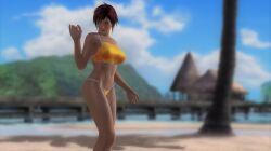 1girls 3d beach bikini black_hair brown_eyes dead_or_alive fit_female huge_breasts mila_(doa) multicolored_hair red_hair seaside short_hair thatsilkyboy voluptuous