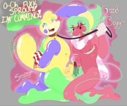 looey_(dandy's_world) sprout_(dandy's_world) tied_arms frotting leash_pull cumming good_boy