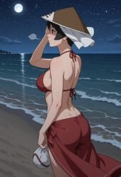 1girls ai_generated ass ass_focus bare_legs bare_shoulders beach bikini bikini_bottom bikini_top black_eyes black_hair boruto:_naruto_next_generations breasts cleavage curvaceous curvy curvy_figure female female_only from_behind fully_clothed kurotsuchi mature mature_female micro_bikini midriff milf naruto naruto_(series) navel night outdoors pinup revealing_swimsuit sarong short_hair side-tie_bikini skimpy skimpy_bikini solo solo_female solo_focus swimsuit tsuchikage upper_body veil walking waves wet wet_body wet_skin